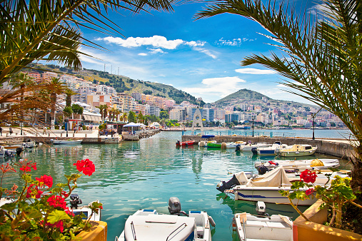 Saranda's city port at ionian sea. Albania.